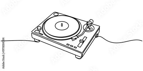 continuous one line drawing Minimalist of Vintage Vinyl Record Player Turntable
