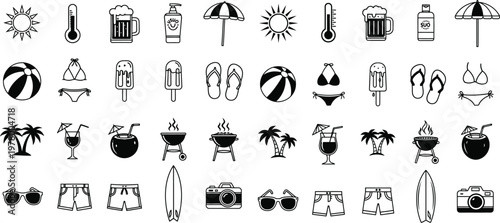 Summer Vacation Hand-Drawn Icon Set Vector