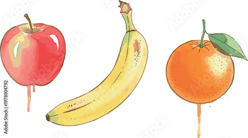 Assortment of fresh fruits including an apple banana orange illustrated with vitamins illustration nutrition background wildlife beverage abstract architecture building business celebrity