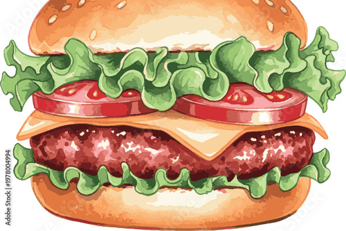 Close up of a juicy hamburger with lettuce tomato cheese burger joint comfort food hamburger sandwich delicious restaurant takeaway appetite ingredients condiments vegetable american