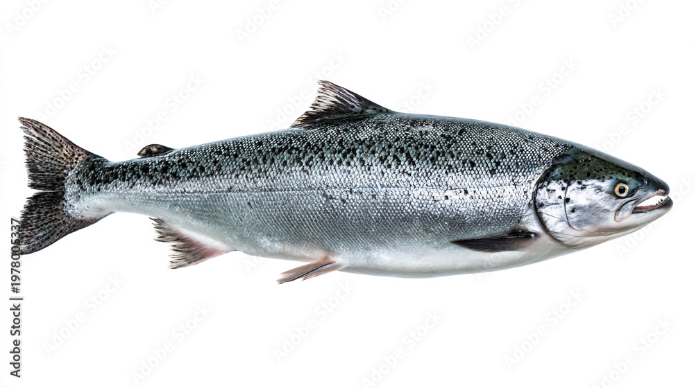 Obraz premium large fresh Atlantic salmon fish presented on white background.