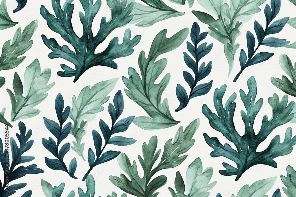 Fototapeta premium Watercolor Leaf Patterns on White Background