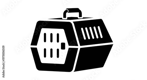A black solid icon of a pet carrier for transporting animals safely and securely.
