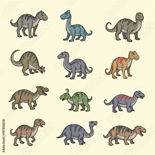 Collection of various colorful dinosaur species illustrated in a cartoon style 2.