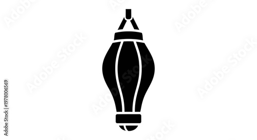 A solid black icon of a punching bag hangs from a strap.