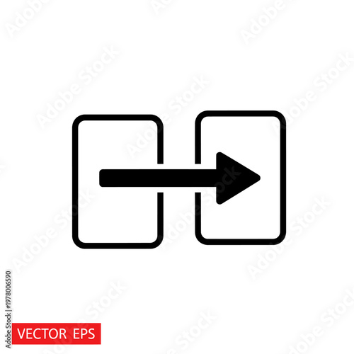 Black solid arrow moves from one box to another in graphic icon