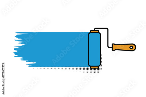 A paint roller applying a vibrant blue coat to a surface with precision