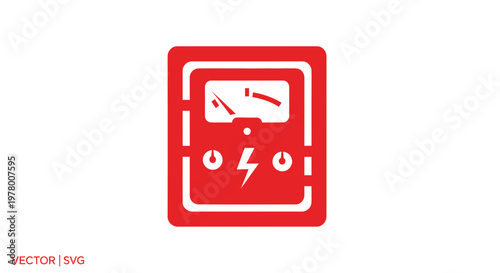 Red Electrical Meter Icon with Lightning Bolt Symbol