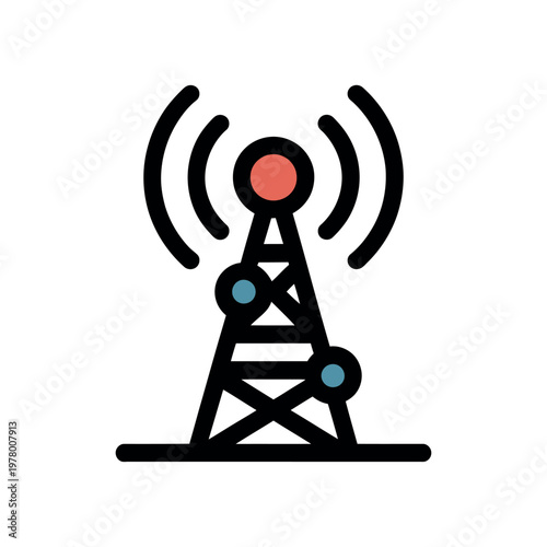 Cell Tower Icon with Signal Waves and Antennas