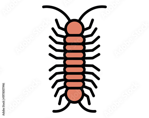Simple Illustration of a Centipede with Pink Segments