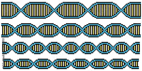 DNA chain pixel set vector for retro science games. Ideal for symbolizing 8-bit digital biology, arcade style genetics, and nostalgic medical health.