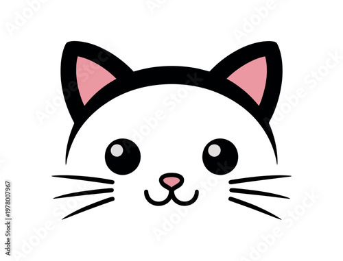 Cute White Cat Face Illustration with Pink Ears