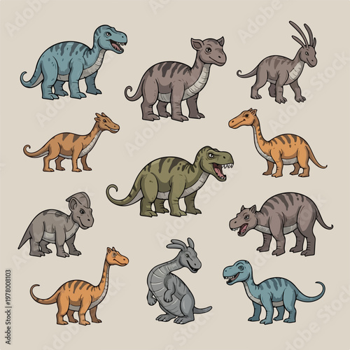 Collection of various cute cartoon dinosaur characters 1.