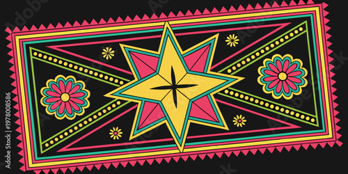 Neon Geometric Tribal Star Embroidery