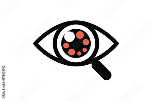 A stylized illustration of an eye with a magnifying glass over it