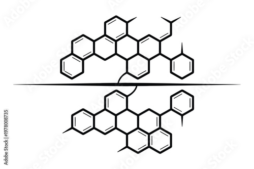 A detailed molecular structure diagram with hexagonal rings and chemical bonds illustrated