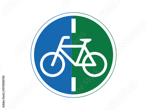 Road Sign with Bicycle Symbol on Blue and Green Background
