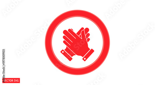 Red Circle Icon of Clapping Hands, Applause Symbol, Vector Illustration