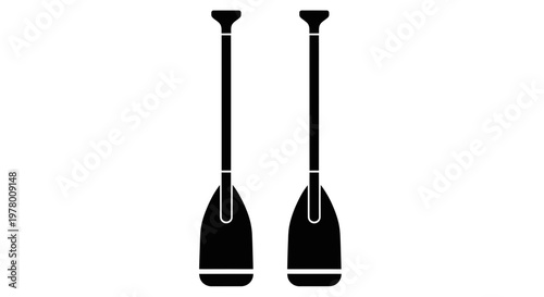 Two Black Paddles for Kayak or Stand Up Paddleboard on White Background