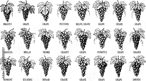 Vintage Grape Variety Illustration: A Collection of Different Grapes