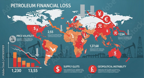 Global petroleum financial loss and economic impact illustration.
