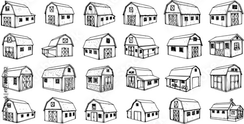 Barn Silhouettes: Hand-Drawn Farm Building Collection