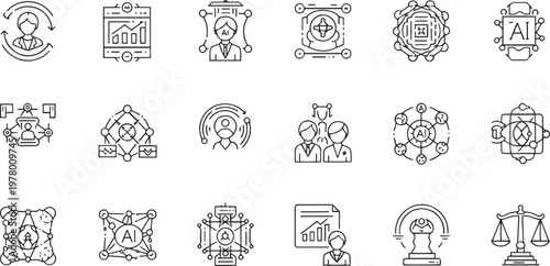 1. Title: Business Management and Network Connection Line Icons Set