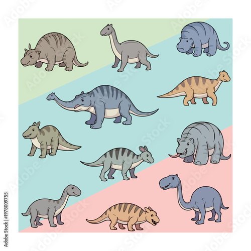Collection of various cute cartoon dinosaurs illustration 1.