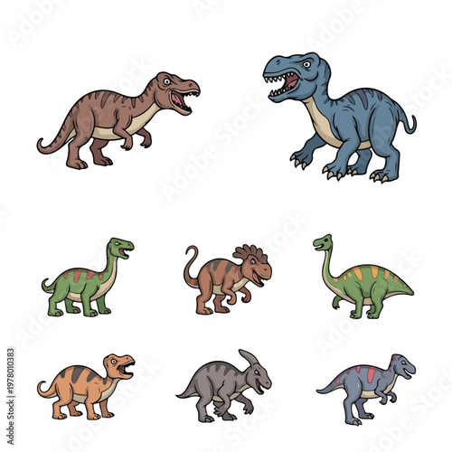 Collection of various cute cartoon dinosaurs illustration.