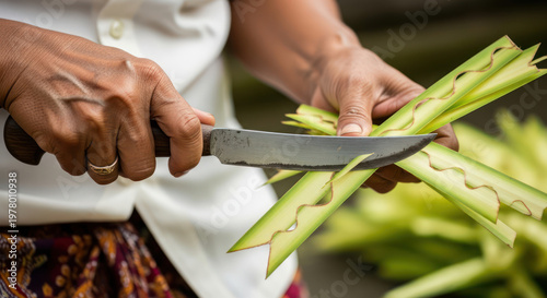 Crafting with Palm Leaves A CloseUp of Handwork and Tradition.