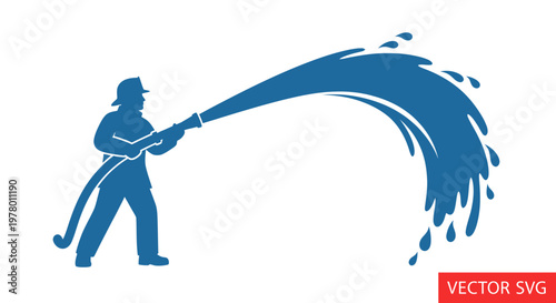 Firefighter Spraying Water from Hose, Silhouette Icon