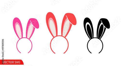 Set of Three Colorful Bunny Ear Headbands: Pink, Red, and Black