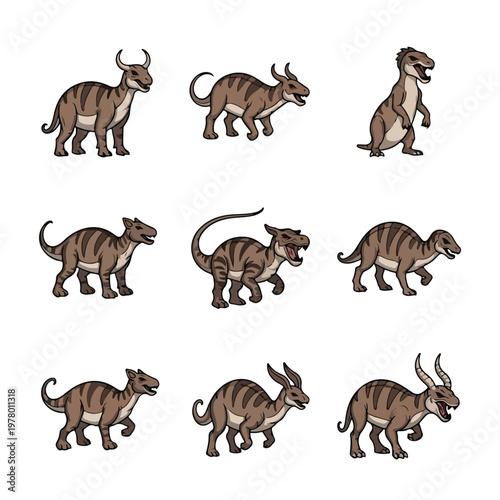 Collection of Cartoon Dinosaurs in Various Poses and Actions.