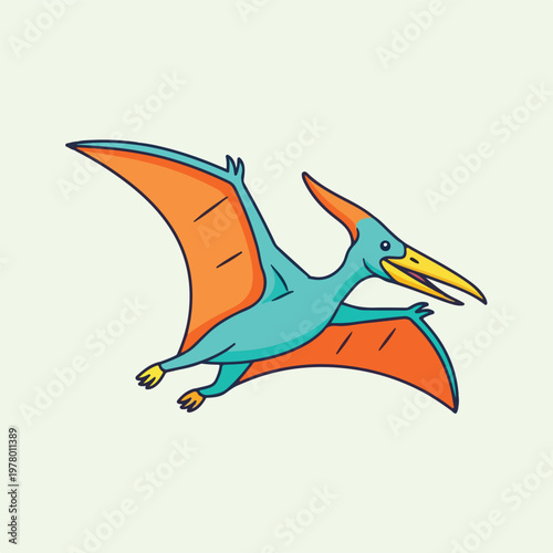 Cartoon Pterodactyl Dinosaur Flying in Vibrant Colors.