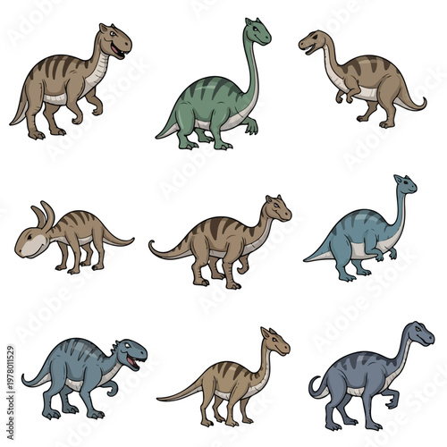 Collection of Cartoon Dinosaurs Set of Prehistoric Reptile Characters.
