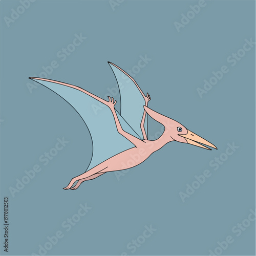 Cartoon Illustration of a Flying Pterodactyl Dinosaur 2.
