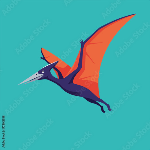 Cartoon Illustration of a Flying Pterodactyl Dinosaur.