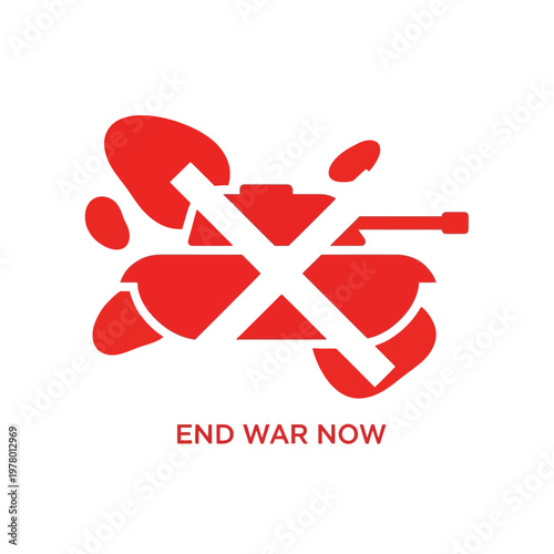 End War Now: Red Tank Icon with Cross, Symbol of Peace and Anti-War Movement