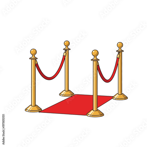Golden Stanchions with Red Carpet Barrier Rope, VIP Event Entrance