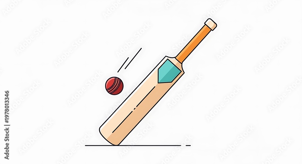 Obraz premium Cricket Bowling Batting Action Cartoon Red Ball