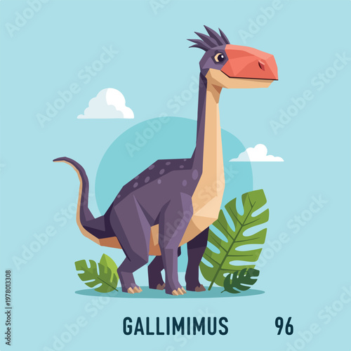 Cartoon Illustration of a Gallimimus Dinosaur Character 1.