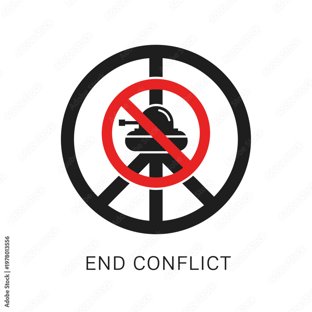 Obraz premium Peace Symbol with Tank Silhouette Crossed Out - End Conflict Concept
