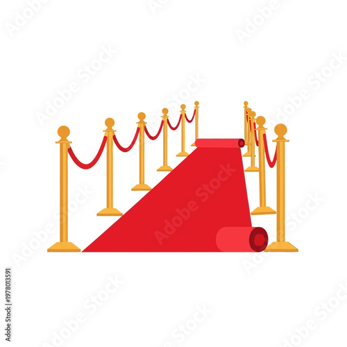 Red Carpet Entrance with Golden Stanchions and Ropes, VIP Event Path