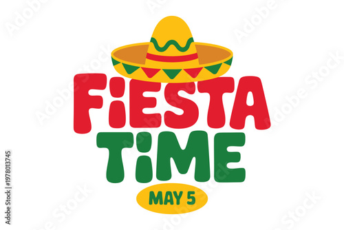A colorful graphic illustration of a festive fiesta celebration on May 5th