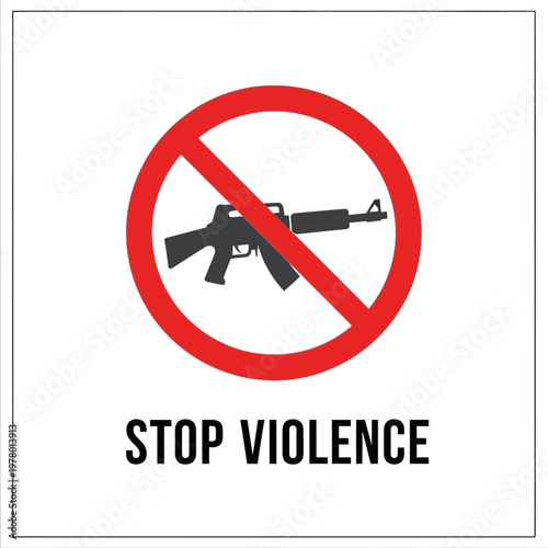 Stop Violence Sign with Gun Silhouette