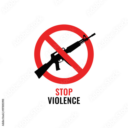 Stop Violence Sign with Rifle Silhouette