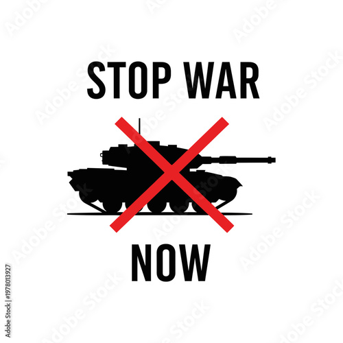 Stop War Now - Tank Silhouette with Red Cross