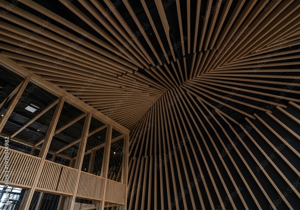 Naklejka premium Interior wood slat ceiling architecture