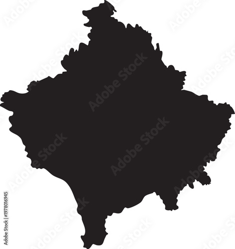 Black silhouette map of Kosovo a simple vector graphic representing the countrys borders for informational or travel purposes isolated on white