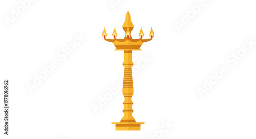 Traditional Indian Brass Oil Lamp with Five Flames